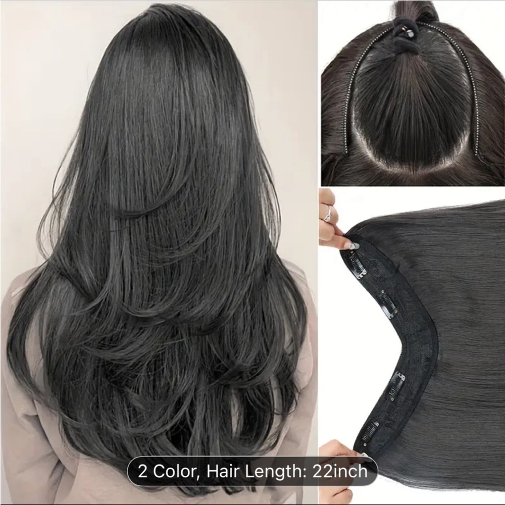 Black Clip-In Hair Extension Topper - Natural Volume